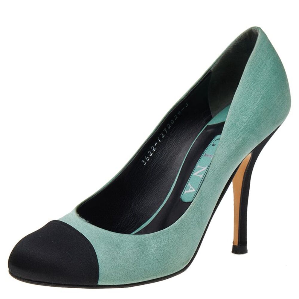 Gina Green/black Satin Cap Toe Pumps Size 38